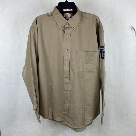 NEW Stock Show U Button Down Shirt Size Large Khaki Tan Black BAW Athletic Wear - Picture 1 of 7